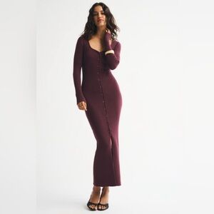 Abercrombie Ribbed Long Sleeve Maxi Dress Red wine
